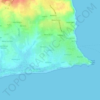 Mapa topográfico Le Gozforn, altitude, relevo