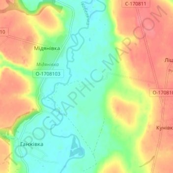 Mapa topográfico Яблоновка, altitude, relevo