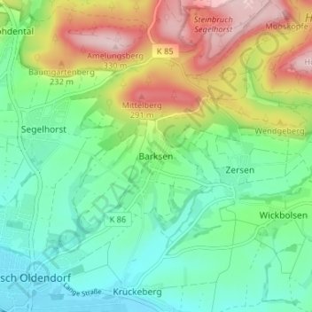 Mapa topográfico Barksen, altitude, relevo