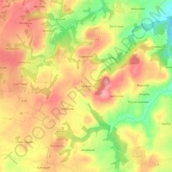 Mapa topográfico Kerdrain, altitude, relevo