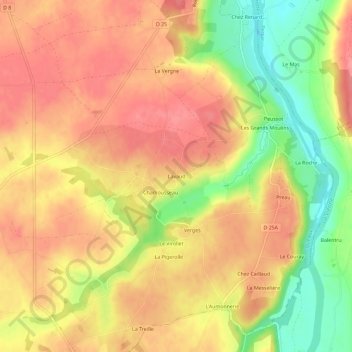 Mapa topográfico Lavaud, altitude, relevo