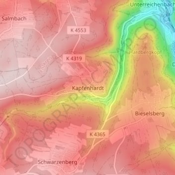 Mapa topográfico Kapfenhardt, altitude, relevo