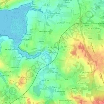 Mapa topográfico La Ville Hue, altitude, relevo