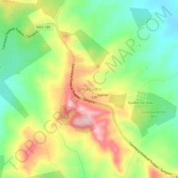 Mapa topográfico Temapache, altitude, relevo