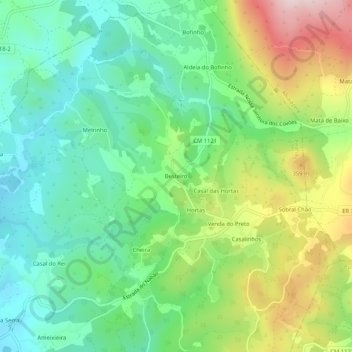 Mapa topográfico Besteiro, altitude, relevo