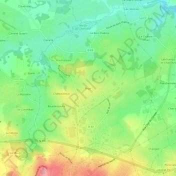 Mapa topográfico Réjat, altitude, relevo
