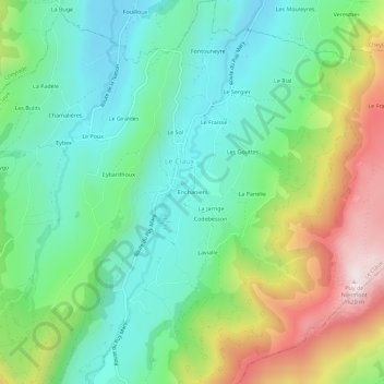 Mapa topográfico Enchaniers, altitude, relevo