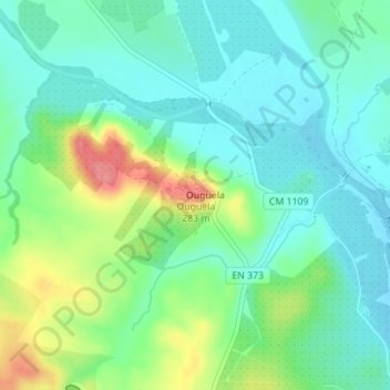 Mapa topográfico Ouguela, altitude, relevo