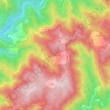 Mapa topográfico Pousadas, altitude, relevo