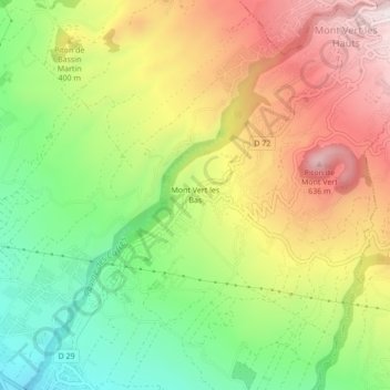 Mapa topográfico Mont Vert les Bas, altitude, relevo