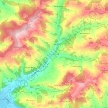 Mapa topográfico Rüegsbach, altitude, relevo