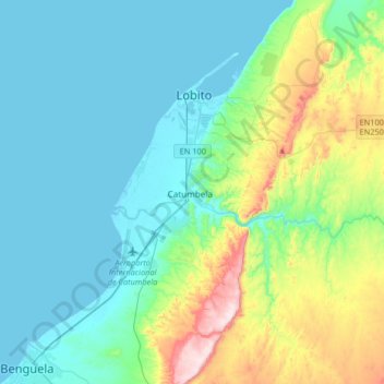 Mapa topográfico Catumbela, altitude, relevo