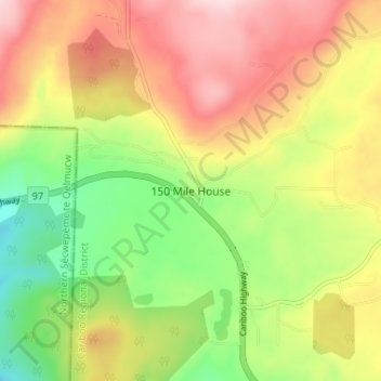 Mapa topográfico 150 Mile House, altitude, relevo
