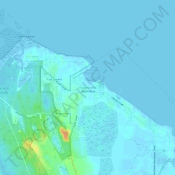 Mapa topográfico Hammond, altitude, relevo