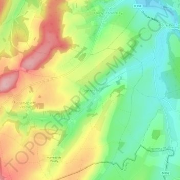 Mapa topográfico Sœuvres, altitude, relevo