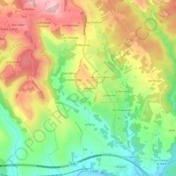 Mapa topográfico Bravey, altitude, relevo