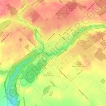 Mapa topográfico Elora, altitude, relevo