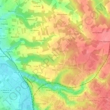 Mapa topográfico Les Deaux, altitude, relevo