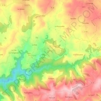 Mapa topográfico Jalenques, altitude, relevo