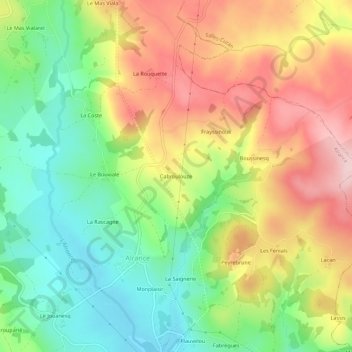 Mapa topográfico Cabroulouze, altitude, relevo