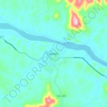 Mapa topográfico Jacinto, altitude, relevo