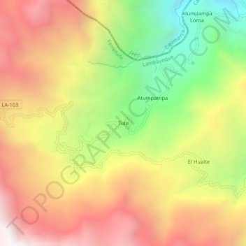 Mapa topográfico Tute, altitude, relevo