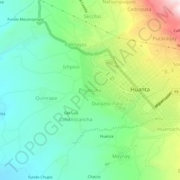 Mapa topográfico Piscotuna, altitude, relevo