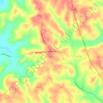 Mapa topográfico Pleasanton, altitude, relevo