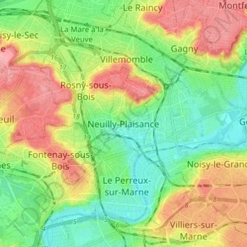 Mapa topográfico Neuilly-Plaisance, altitude, relevo
