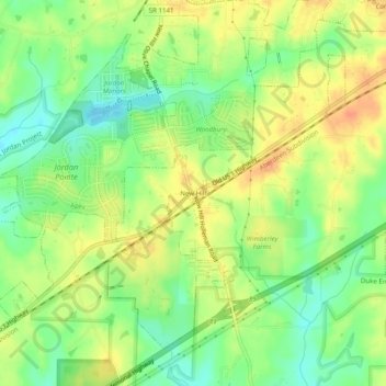Mapa topográfico New Hill, altitude, relevo