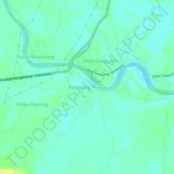 Mapa topográfico Kampung Pulau, altitude, relevo