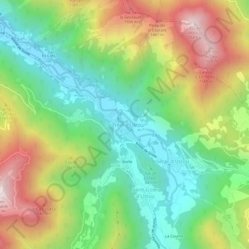 Mapa topográfico Le Trein d'Ustou, altitude, relevo
