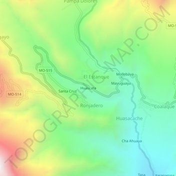 Mapa topográfico Huascata, altitude, relevo