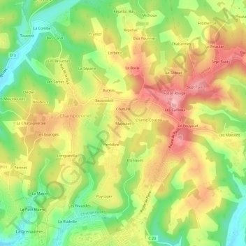 Mapa topográfico Majoulet, altitude, relevo