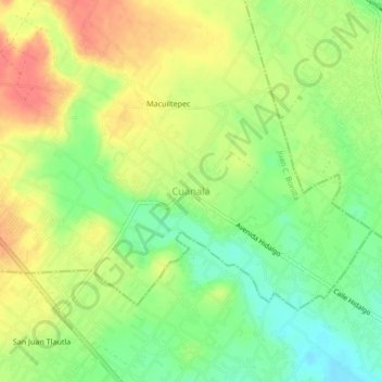 Mapa topográfico Cuanalá, altitude, relevo