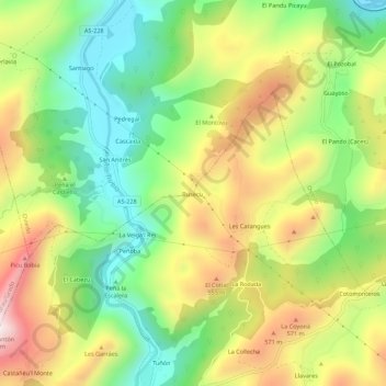 Mapa topográfico Buseco, altitude, relevo