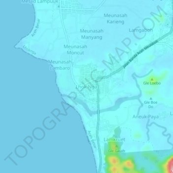 Mapa topográfico Lhok Nga, altitude, relevo