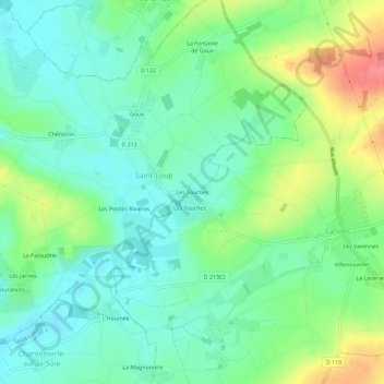 Mapa topográfico Les Touches, altitude, relevo