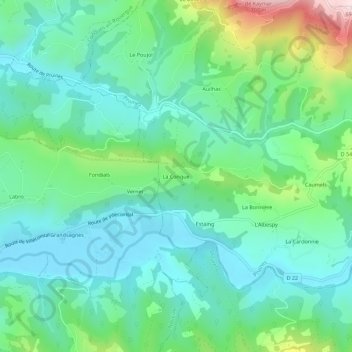 Mapa topográfico La Conque, altitude, relevo