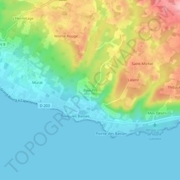Mapa topográfico Beaufils, altitude, relevo