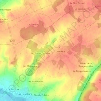 Mapa topográfico Les Chauvelles, altitude, relevo