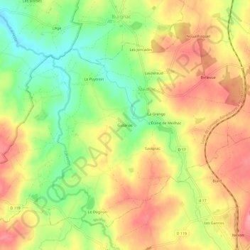 Mapa topográfico Gutarias, altitude, relevo