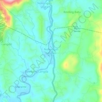 Mapa topográfico Nonongan Selatan, altitude, relevo