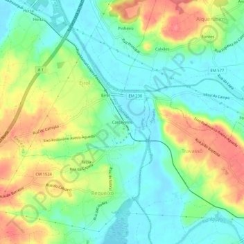 Mapa topográfico Carcavelos, altitude, relevo