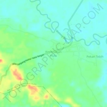 Mapa topográfico Kepenuhan Hulu, altitude, relevo