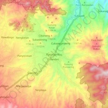Mapa topográfico Pasirjambu, altitude, relevo