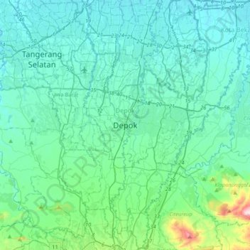 Mapa topográfico Depok, altitude, relevo