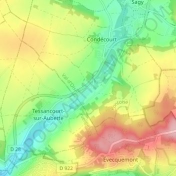 Mapa topográfico Villette, altitude, relevo