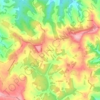 Mapa topográfico Chabanas, altitude, relevo