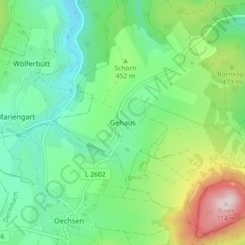 Mapa topográfico Gehaus, altitude, relevo